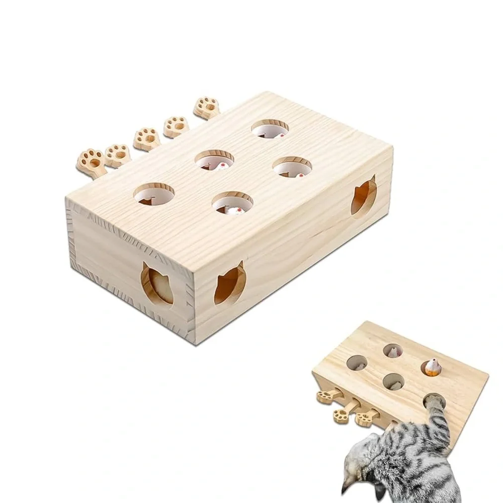 Interactive Wooden Cat Toy